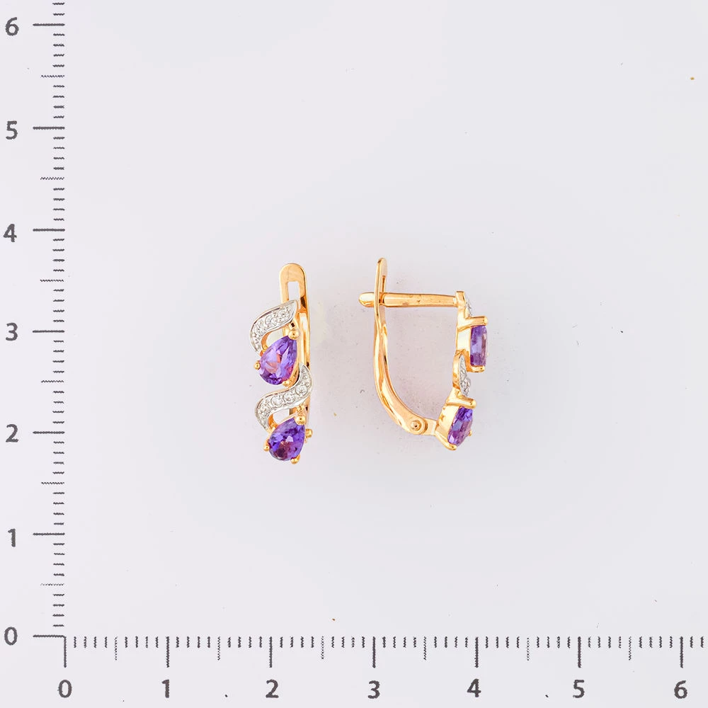 Серьги с аметистом из красного золота 585 пробы