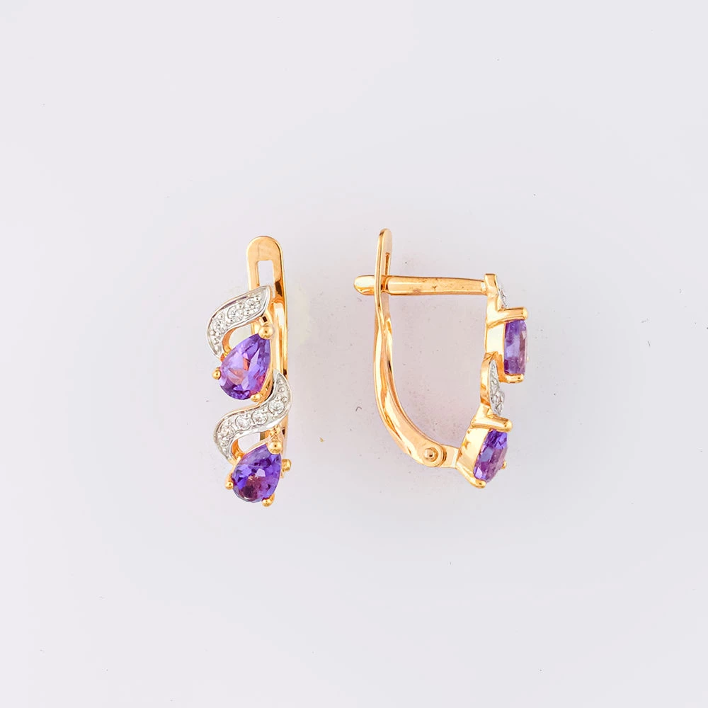 Серьги с аметистом из красного золота 585 пробы