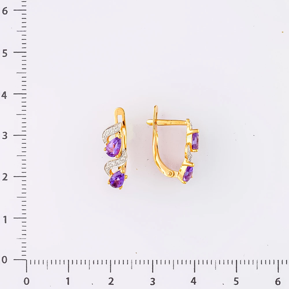 Серьги с аметистом из красного золота 585 пробы