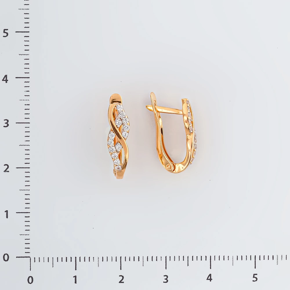 Серьги с фианитом из красного золота 585 пробы