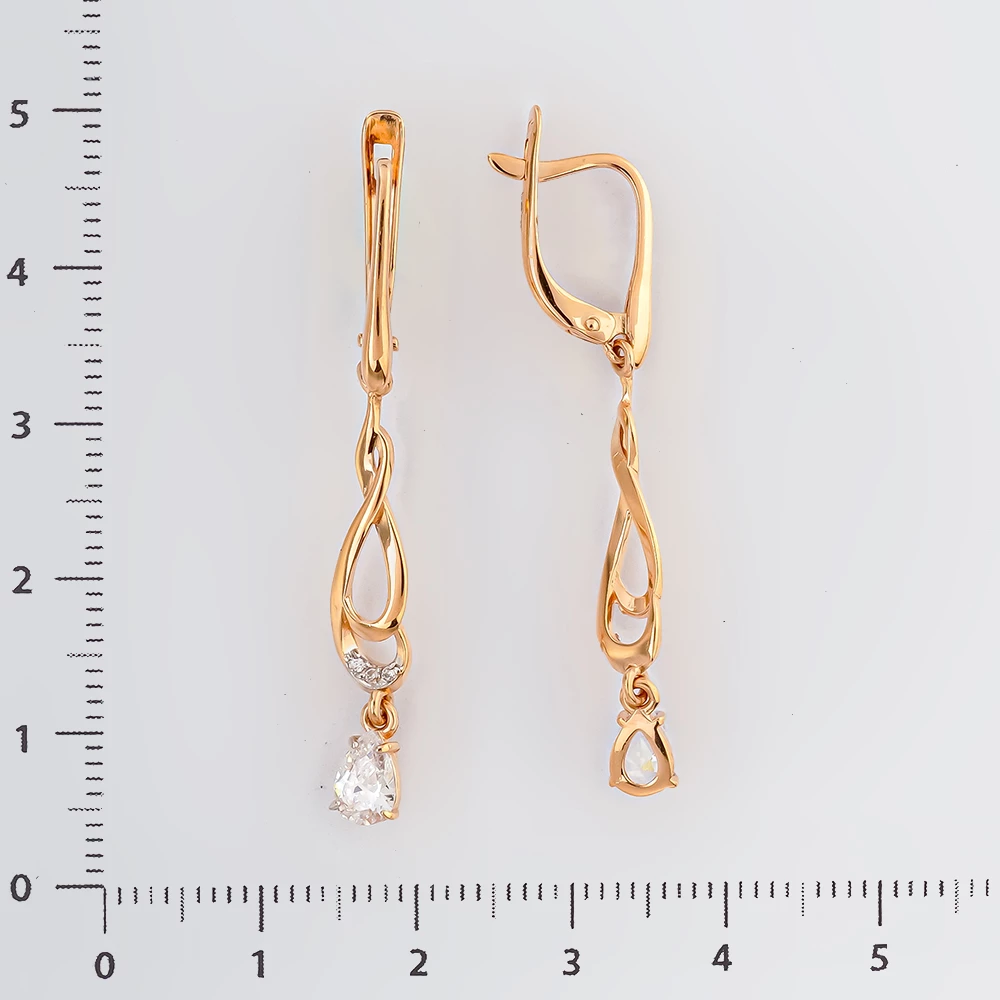 Серьги с фианитом из красного золота 585 пробы