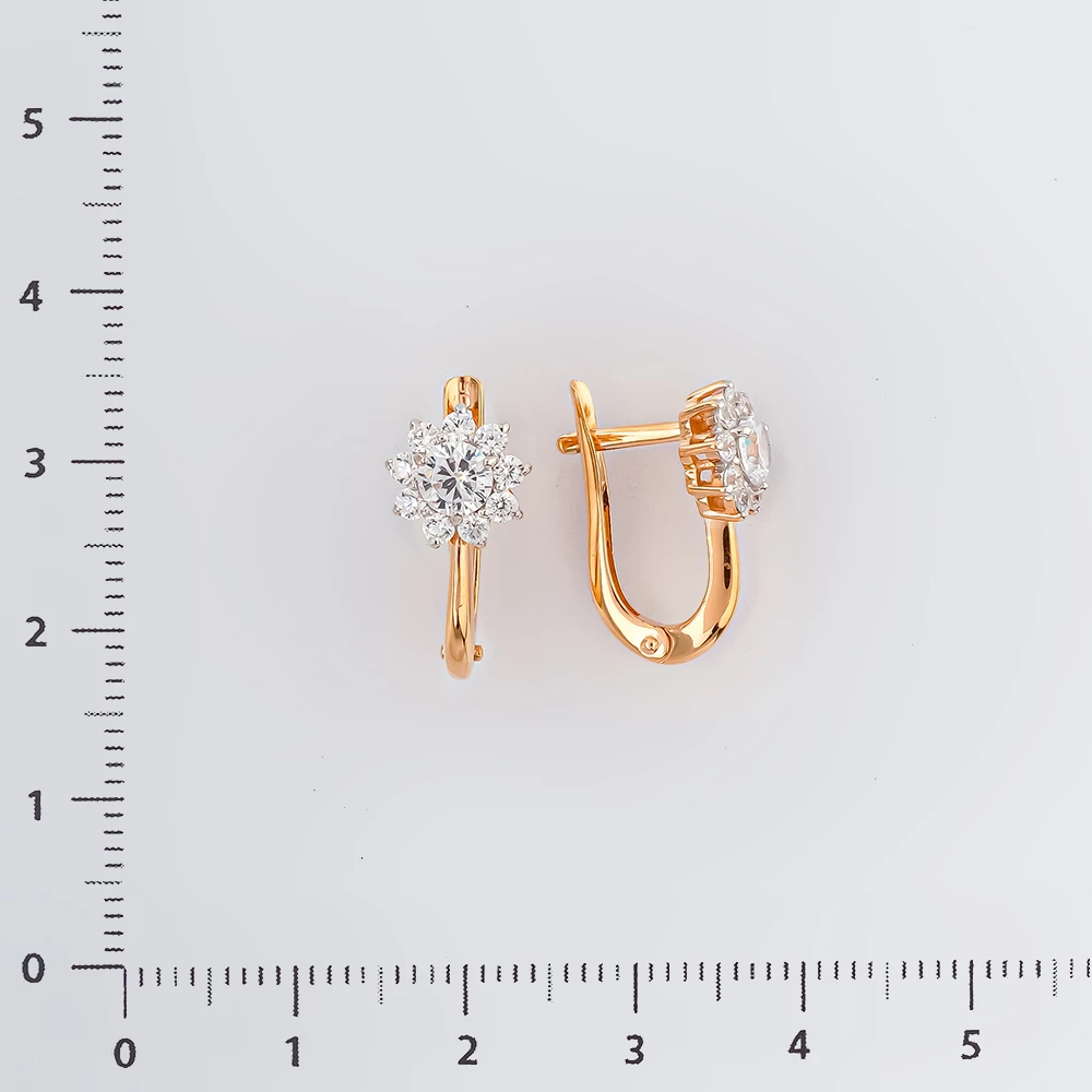 Серьги с фианитом из красного золота 585 пробы