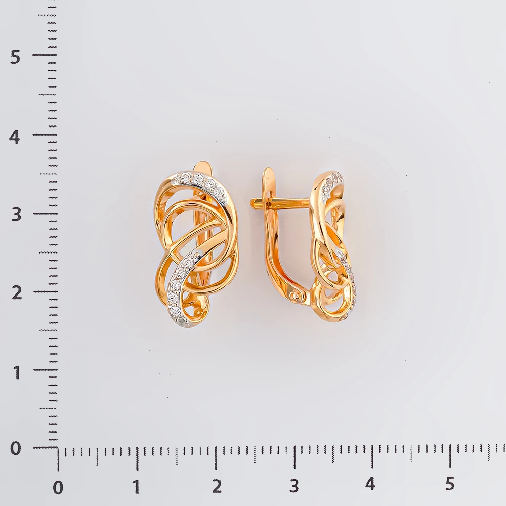 Серьги с фианитом из красного золота 585 пробы