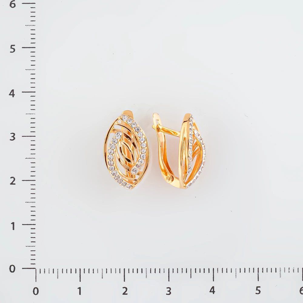 Серьги с фианитом из красного золота 585 пробы
