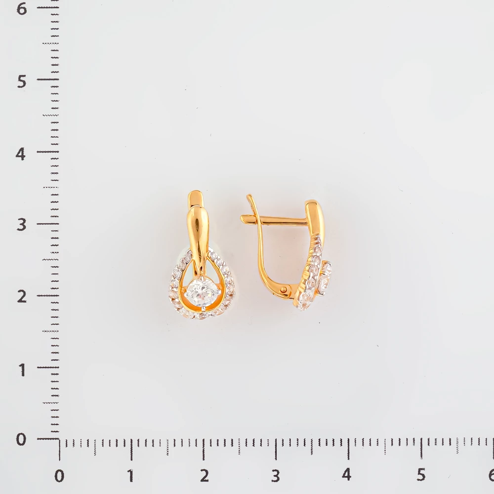 Серьги с фианитом из красного золота 585 пробы