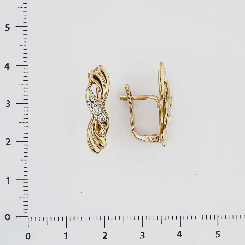 Серьги с фианитом из красного золота 585 пробы