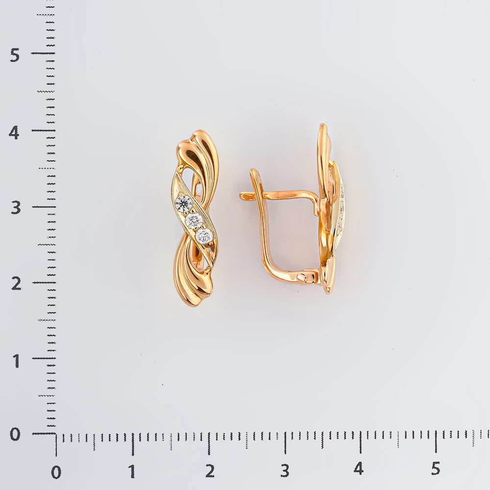Серьги с фианитом из красного золота 585 пробы