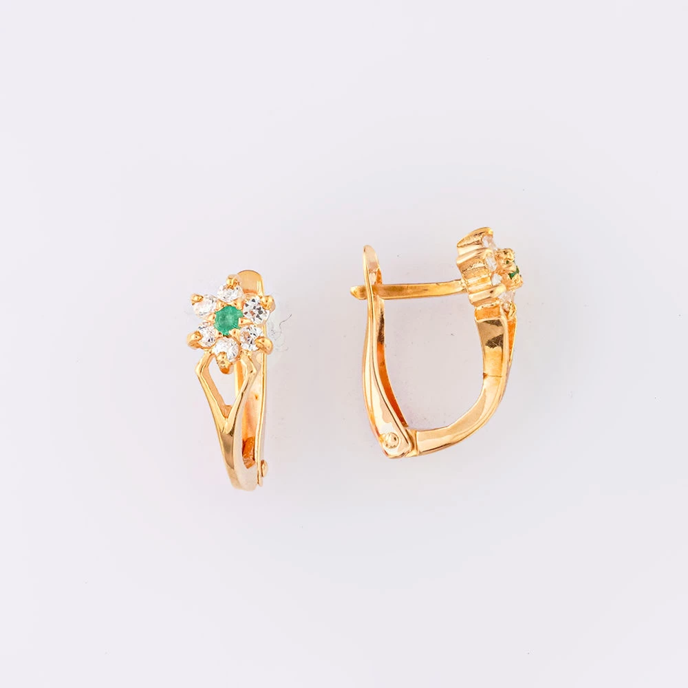 Серьги с фианитом из красного золота 585 пробы