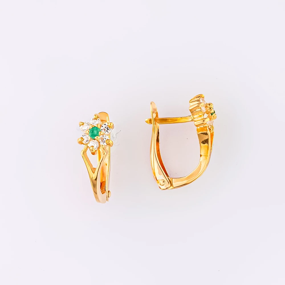 Серьги с фианитом из красного золота 585 пробы