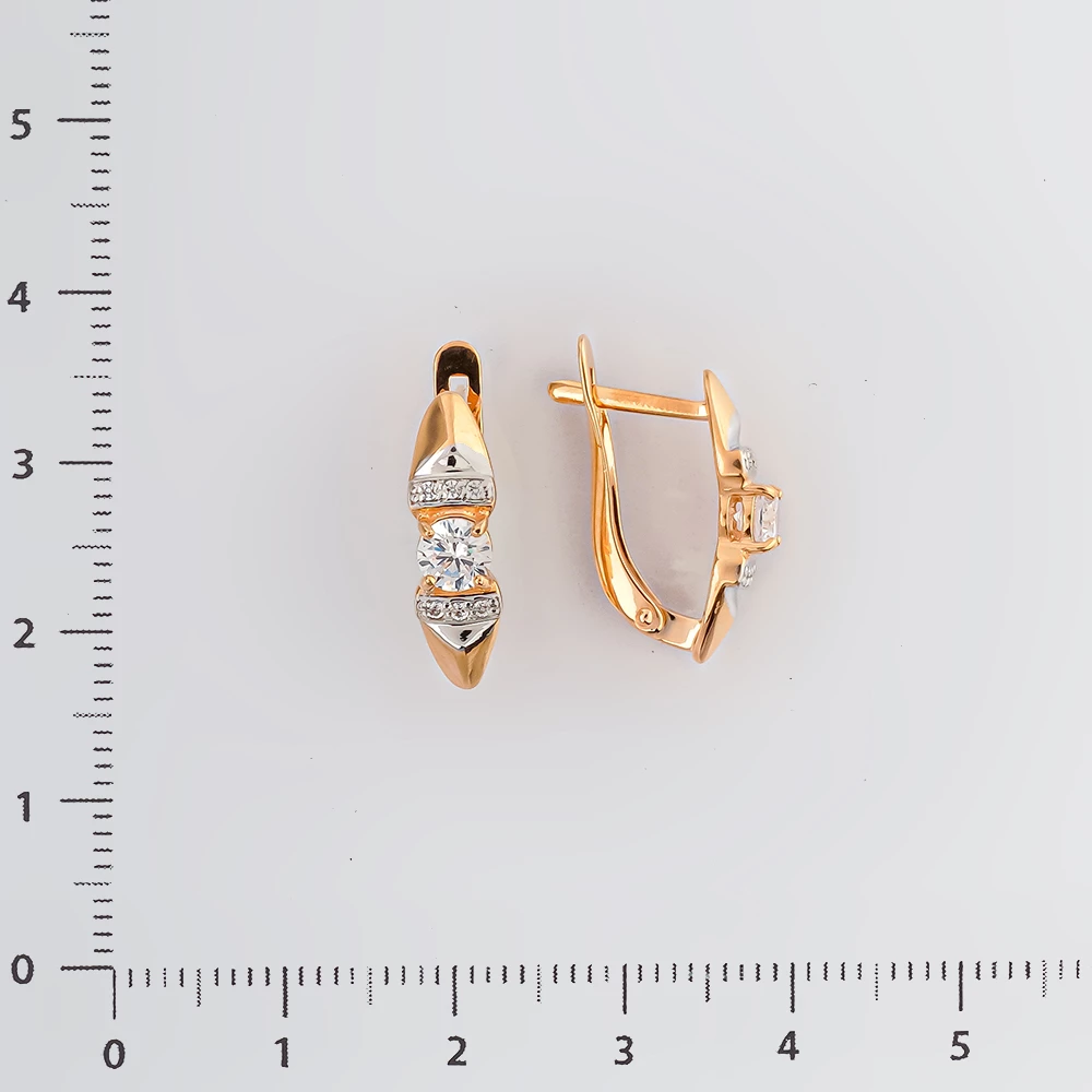 Серьги с фианитом из красного золота 585 пробы