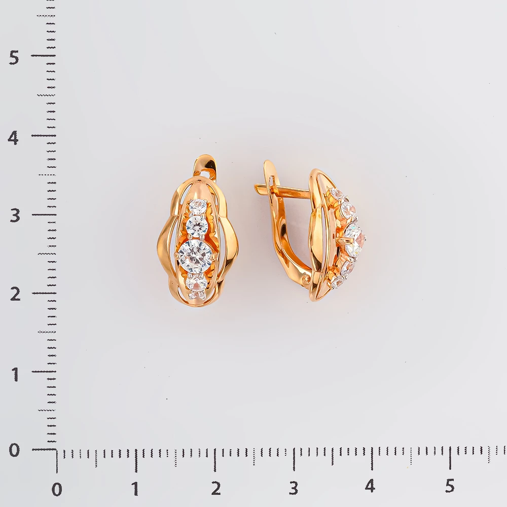 Серьги с фианитом из красного золота 585 пробы