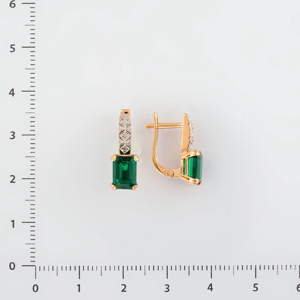 Серьги с изумрудом синтетическим из красного золота 585 пробы