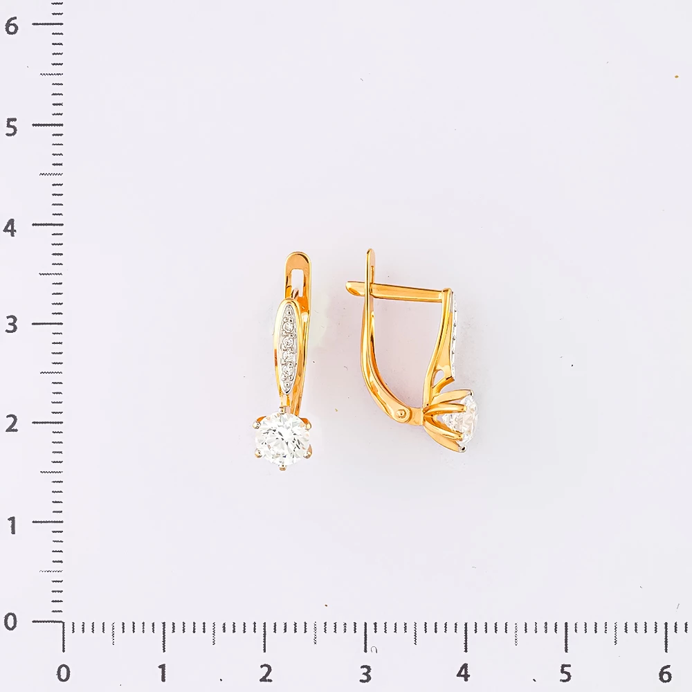 Серьги с фианитом из красного золота 585 пробы