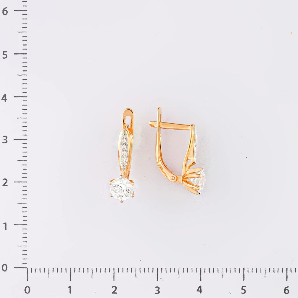 Серьги с фианитом из красного золота 585 пробы