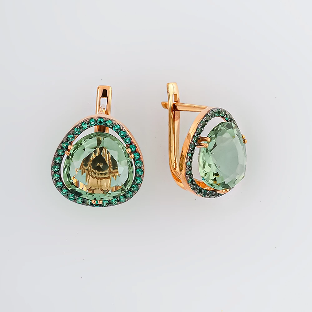 Серьги с кварцем синтетическим из красного золота 585 пробы