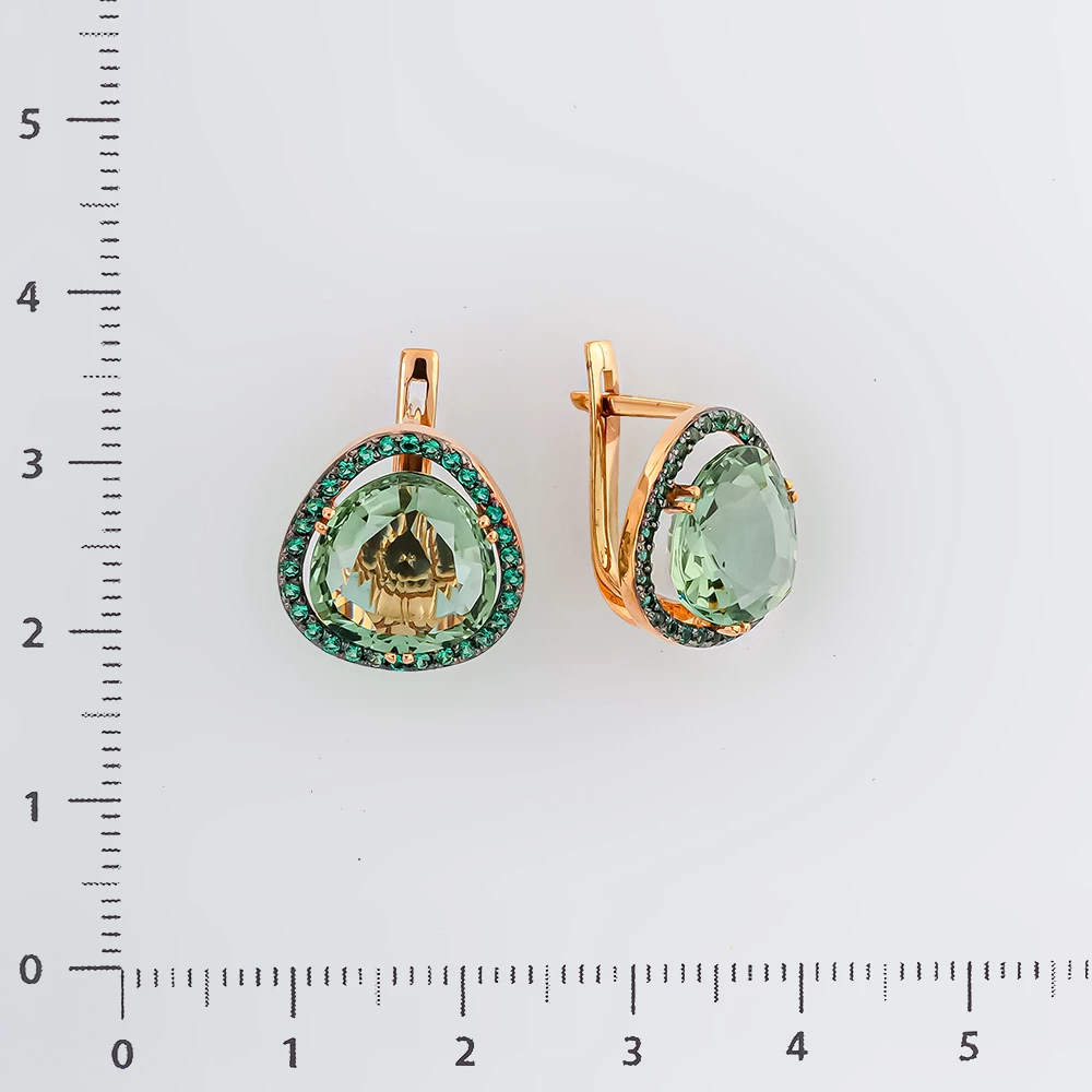 Серьги с кварцем синтетическим из красного золота 585 пробы