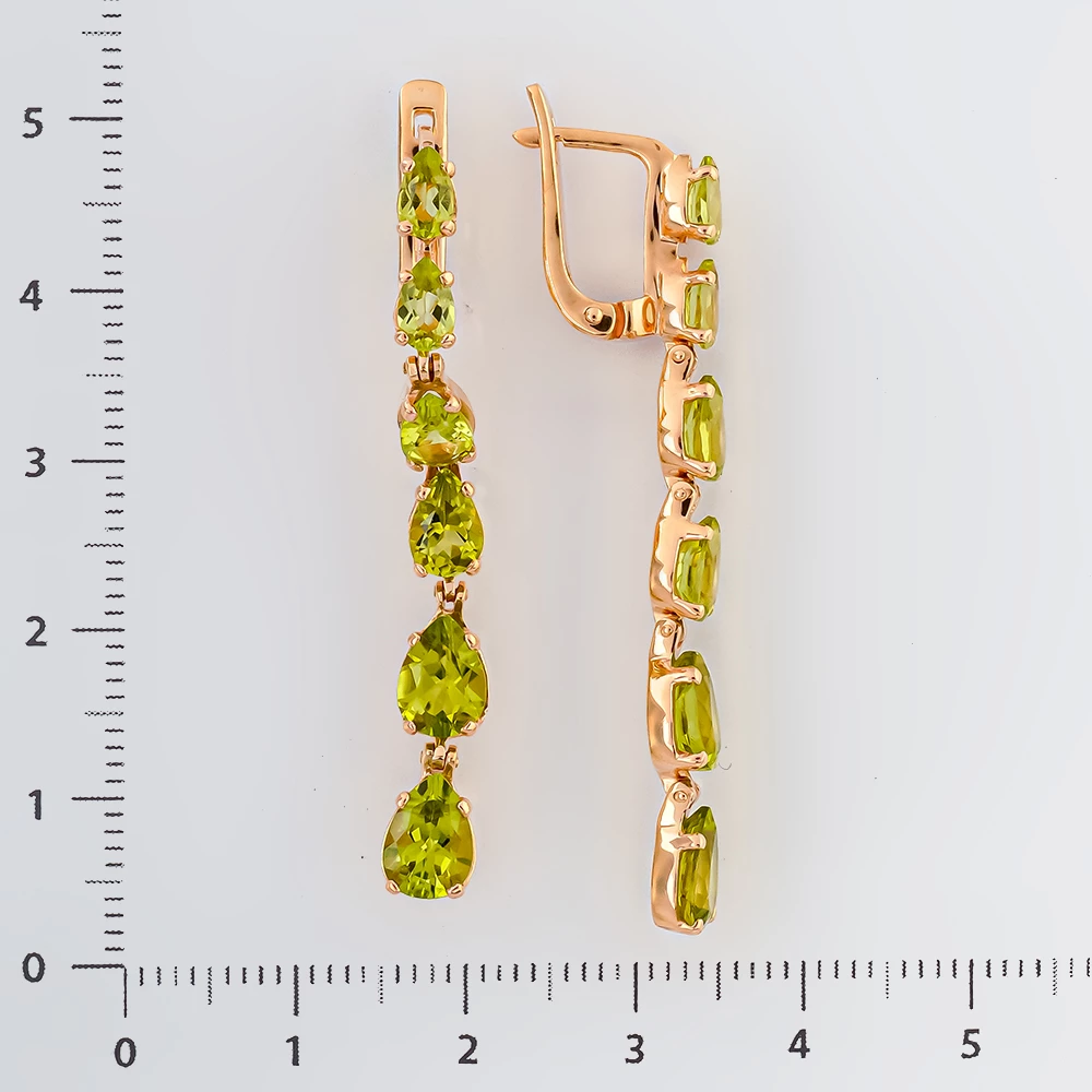 Серьги с хризолитом из красного золота 585 пробы