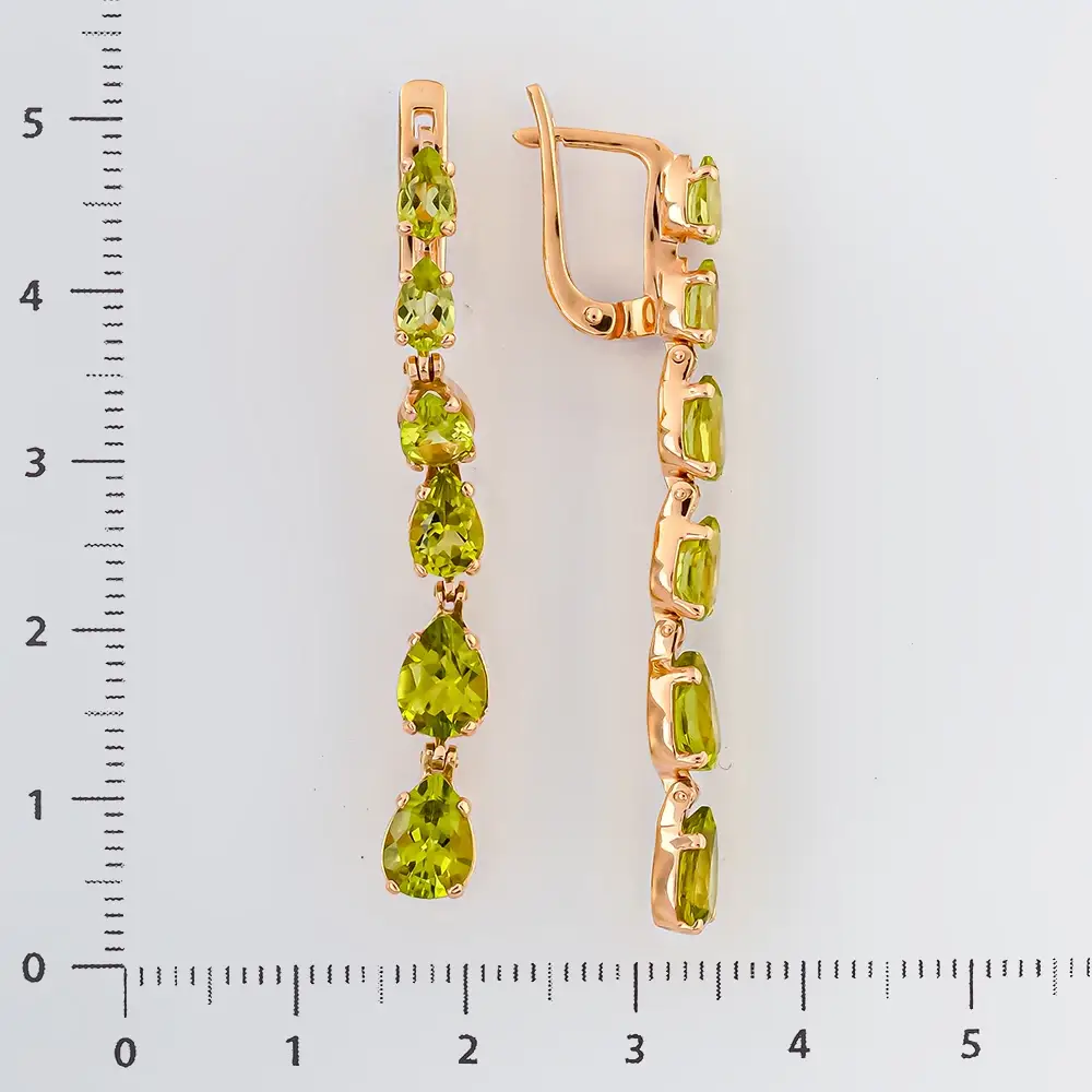 Серьги с хризолитом из красного золота 585 пробы 2