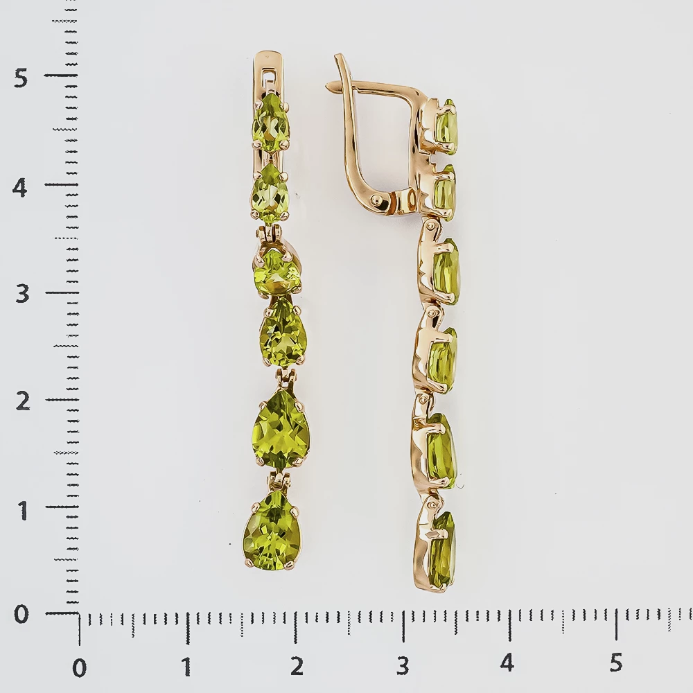 Серьги с хризолитом из красного золота 585 пробы