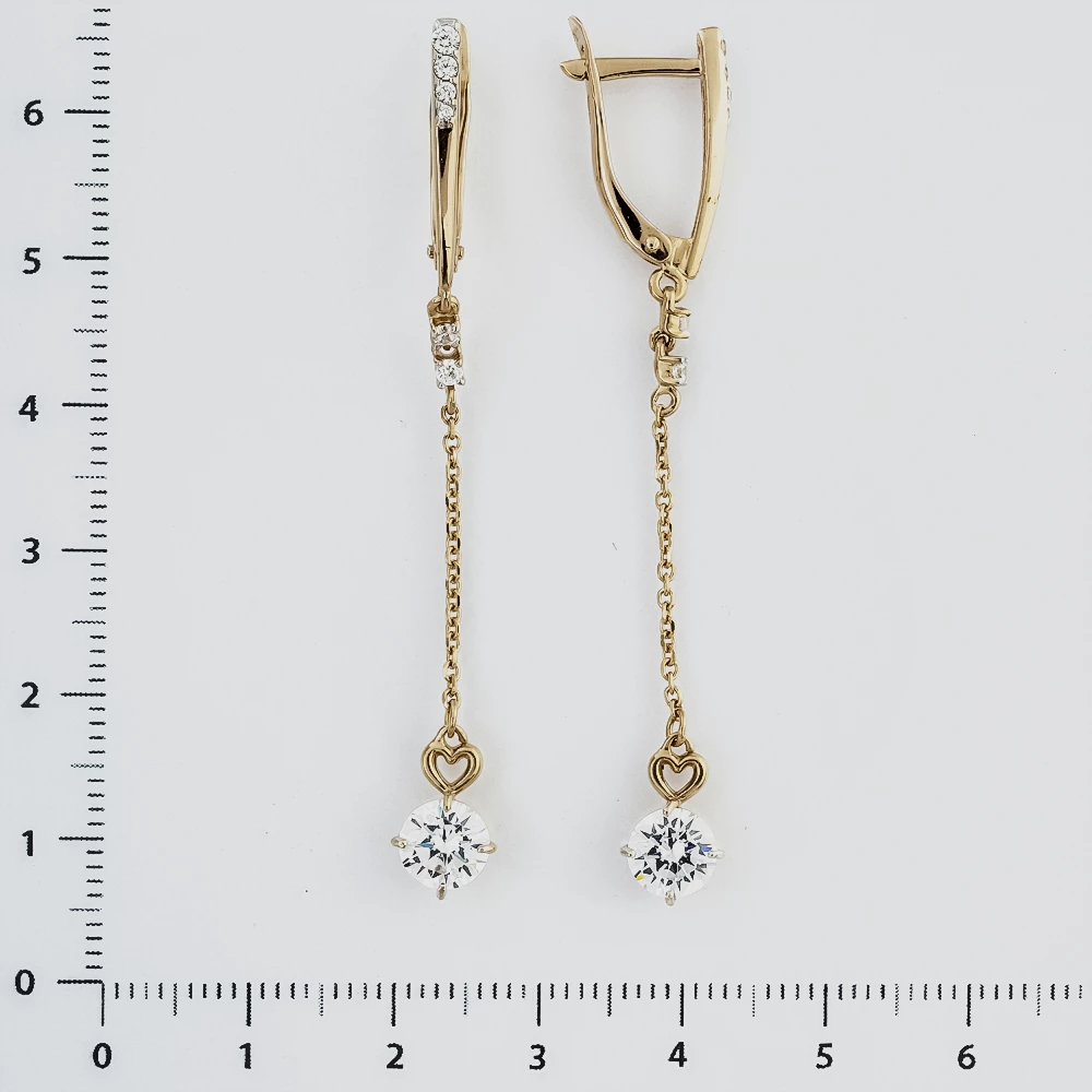 Серьги с фианитом из красного золота 585 пробы