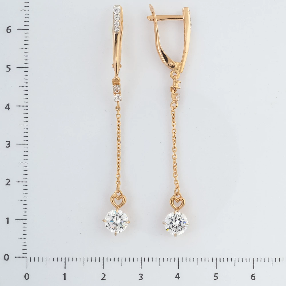 Серьги с фианитом из красного золота 585 пробы