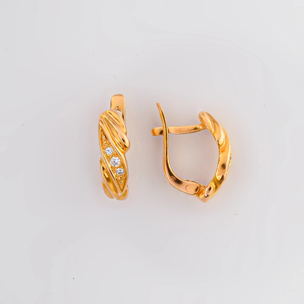 Серьги с фианитом из красного золота 585 пробы