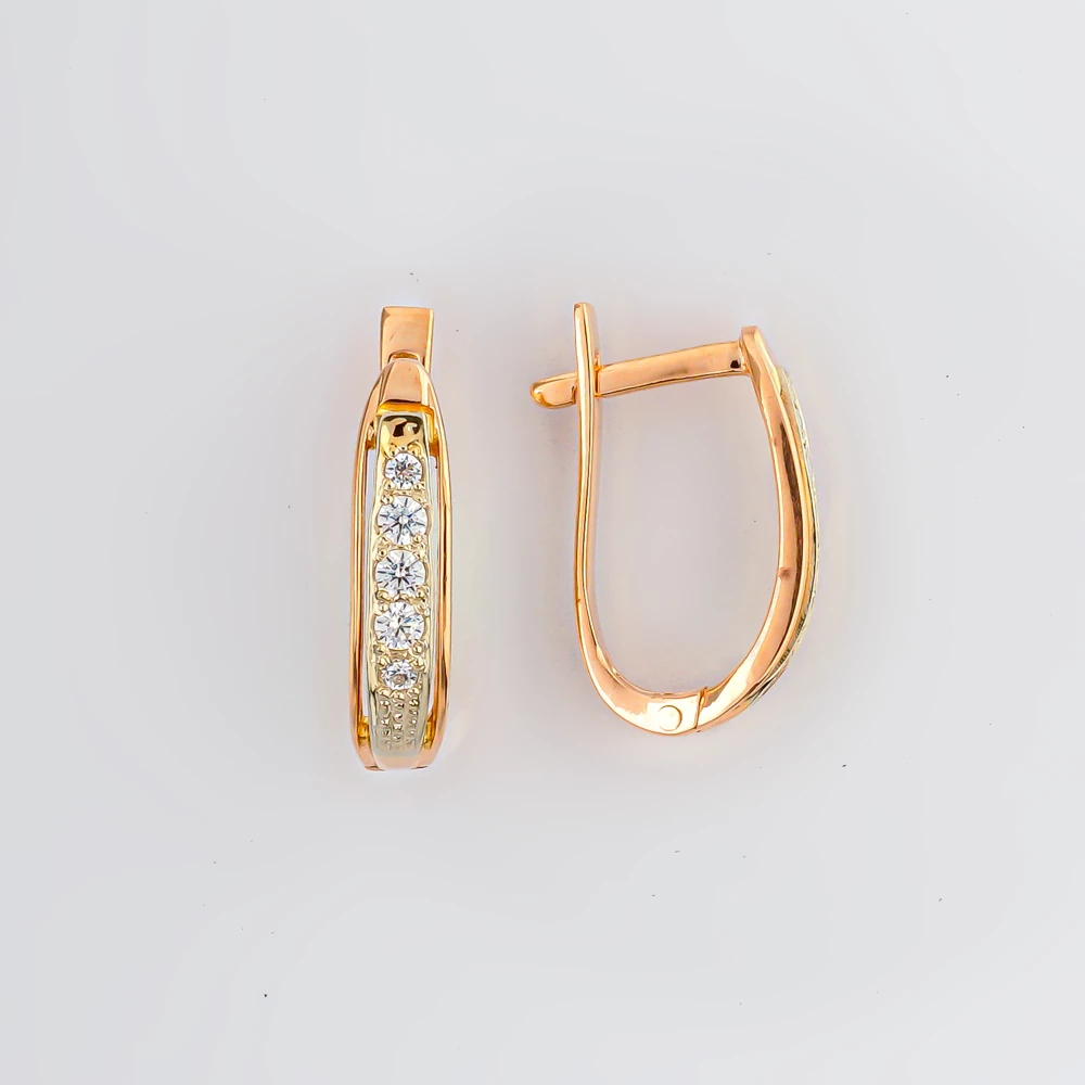 Серьги с фианитом из красного золота 585 пробы