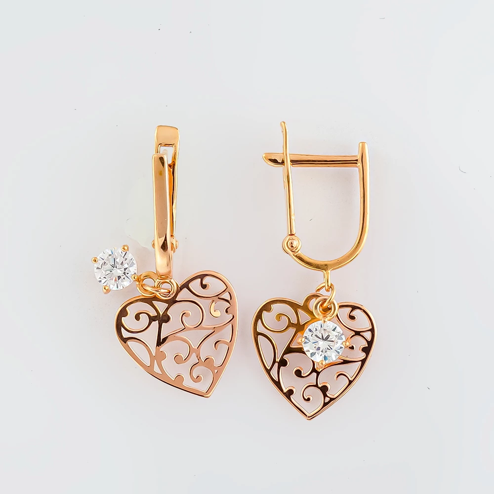 Серьги с фианитом из красного золота 585 пробы