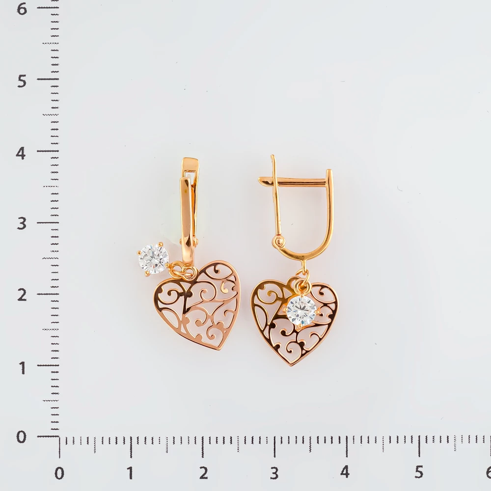 Серьги с фианитом из красного золота 585 пробы