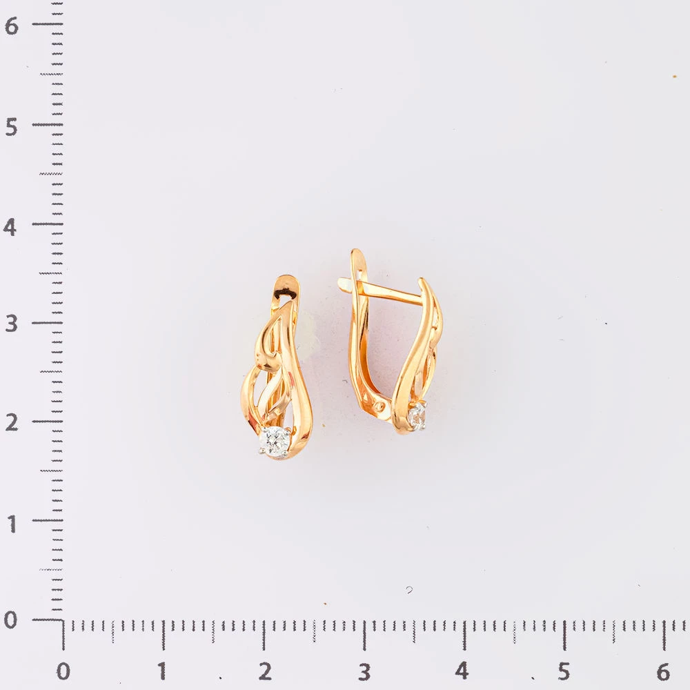 Серьги с фианитом из красного золота 585 пробы