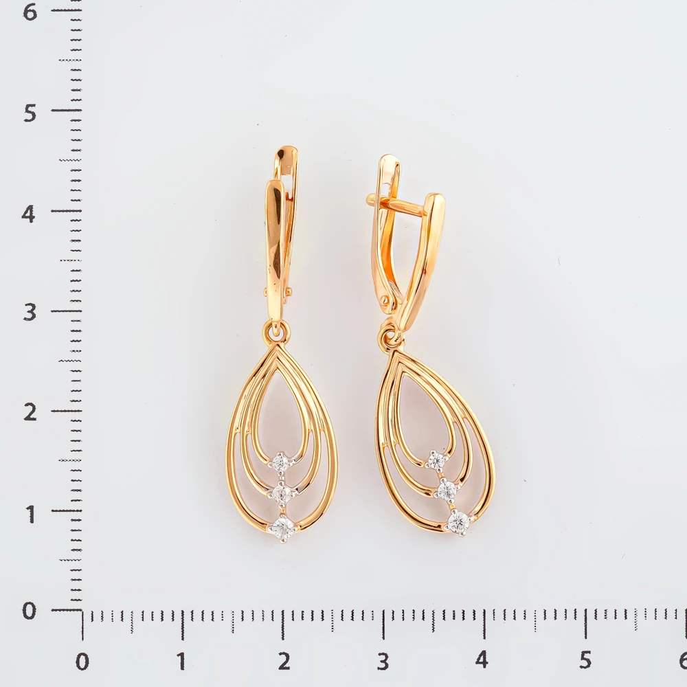 Серьги с фианитом из красного золота 585 пробы
