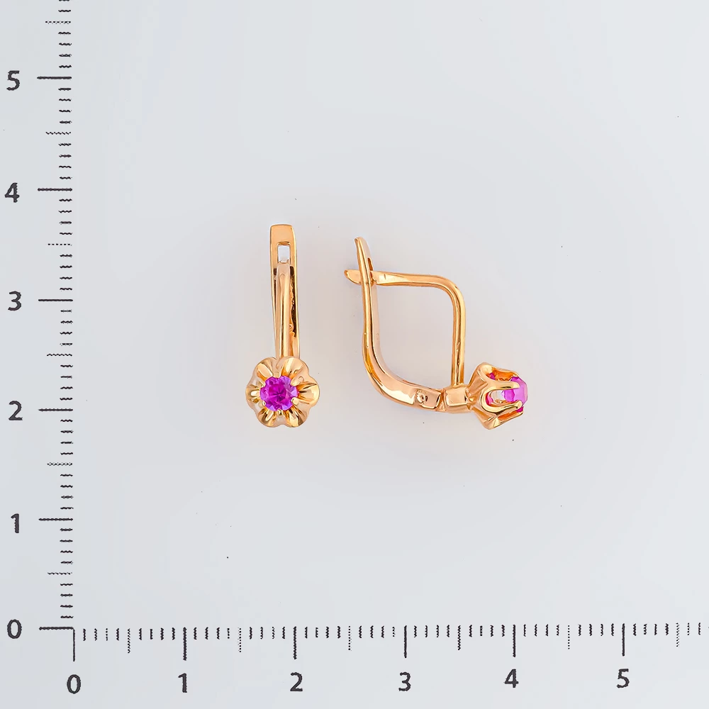 Серьги с фианитом из красного золота 585 пробы