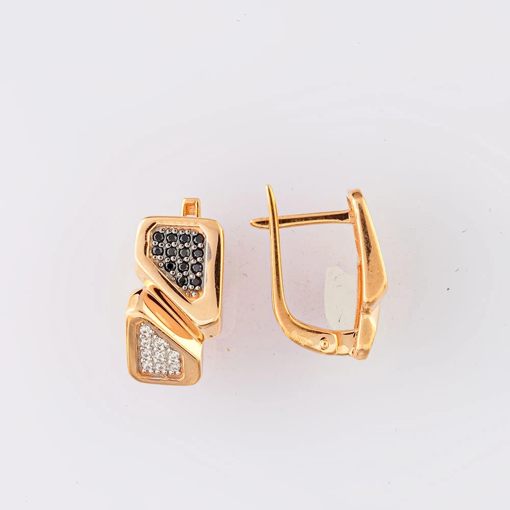 Серьги с фианитом из красного золота 585 пробы
