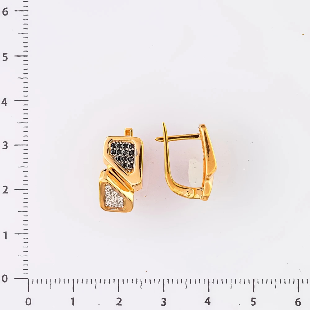 Серьги с фианитом из красного золота 585 пробы