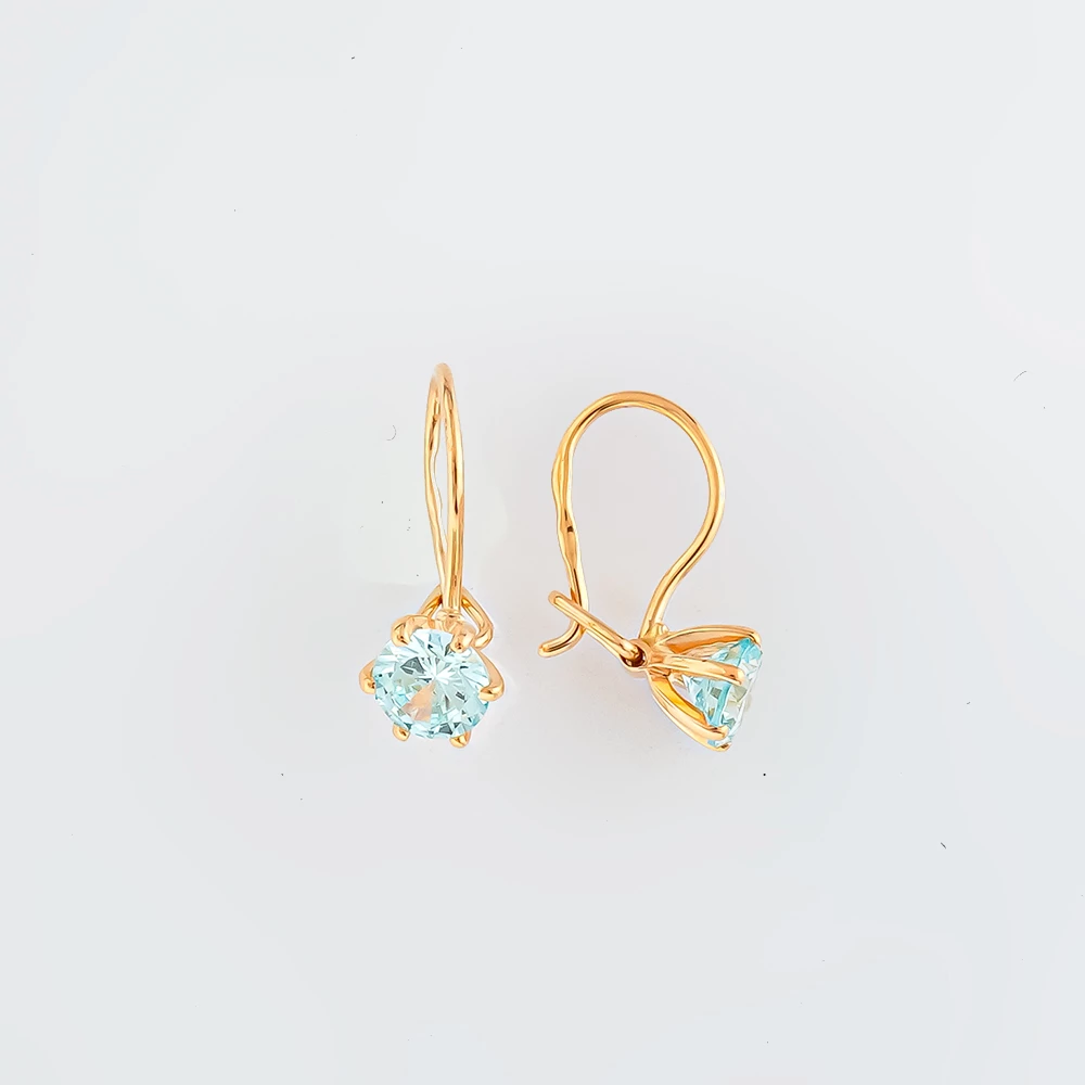 Серьги с фианитом из красного золота 585 пробы