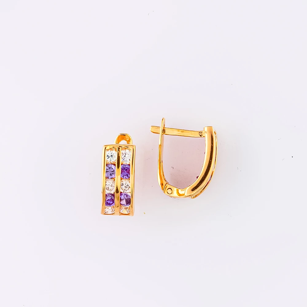 Серьги с фианитом из красного золота 585 пробы