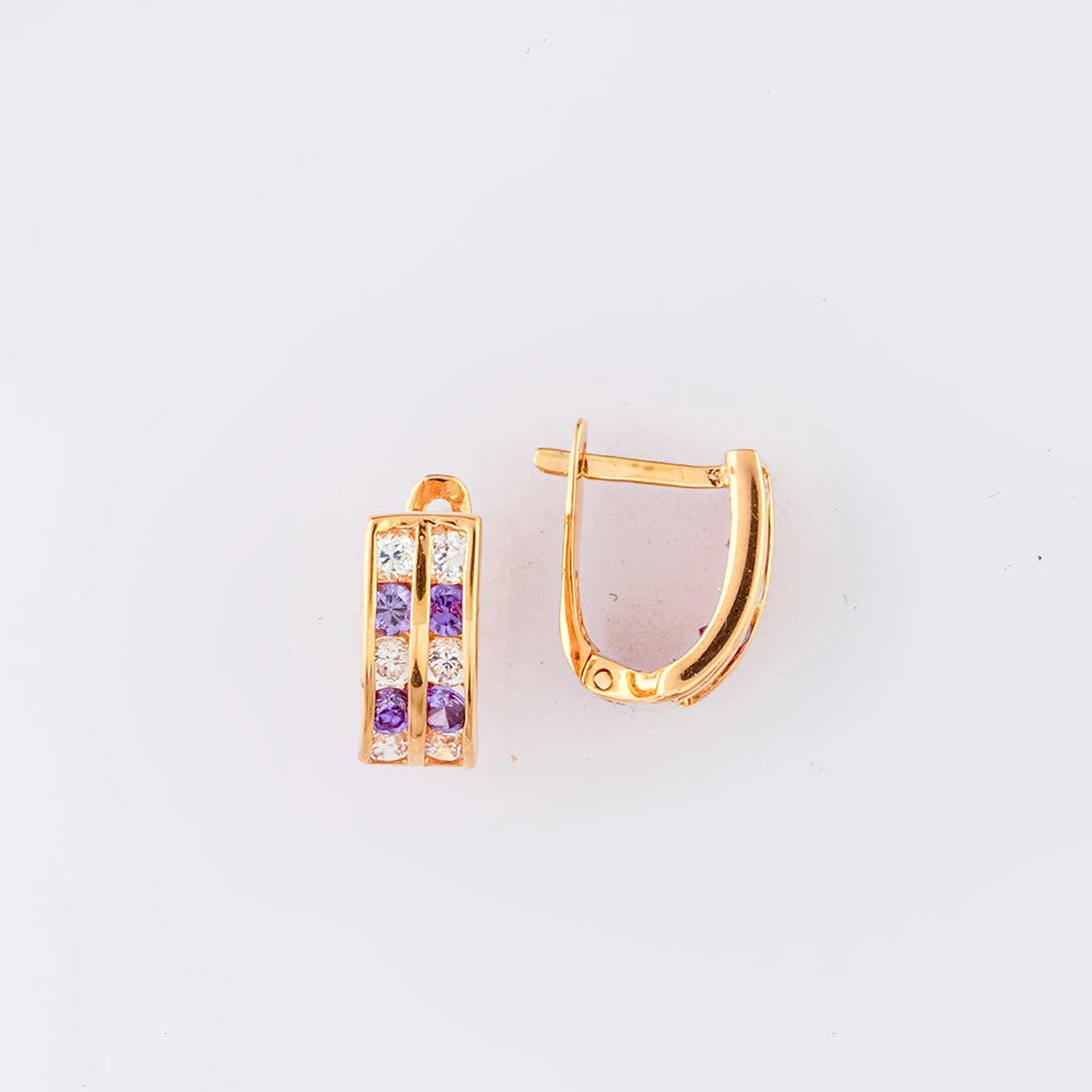 Серьги с фианитом из красного золота 585 пробы
