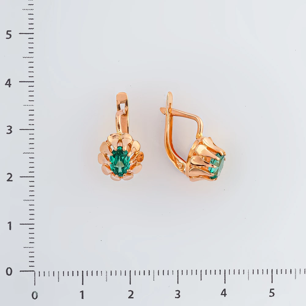 Серьги с фианитом из красного золота 585 пробы