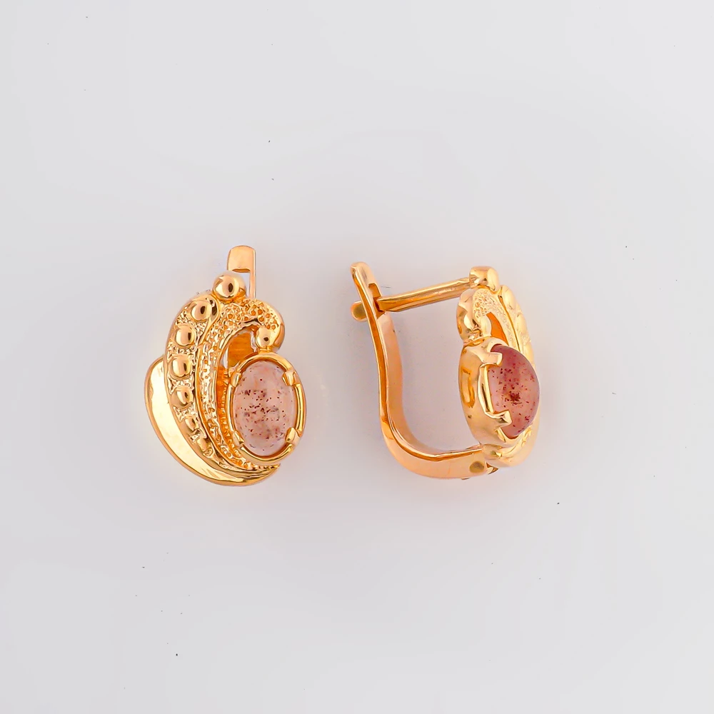 Серьги с халцедоном из красного золота 585 пробы