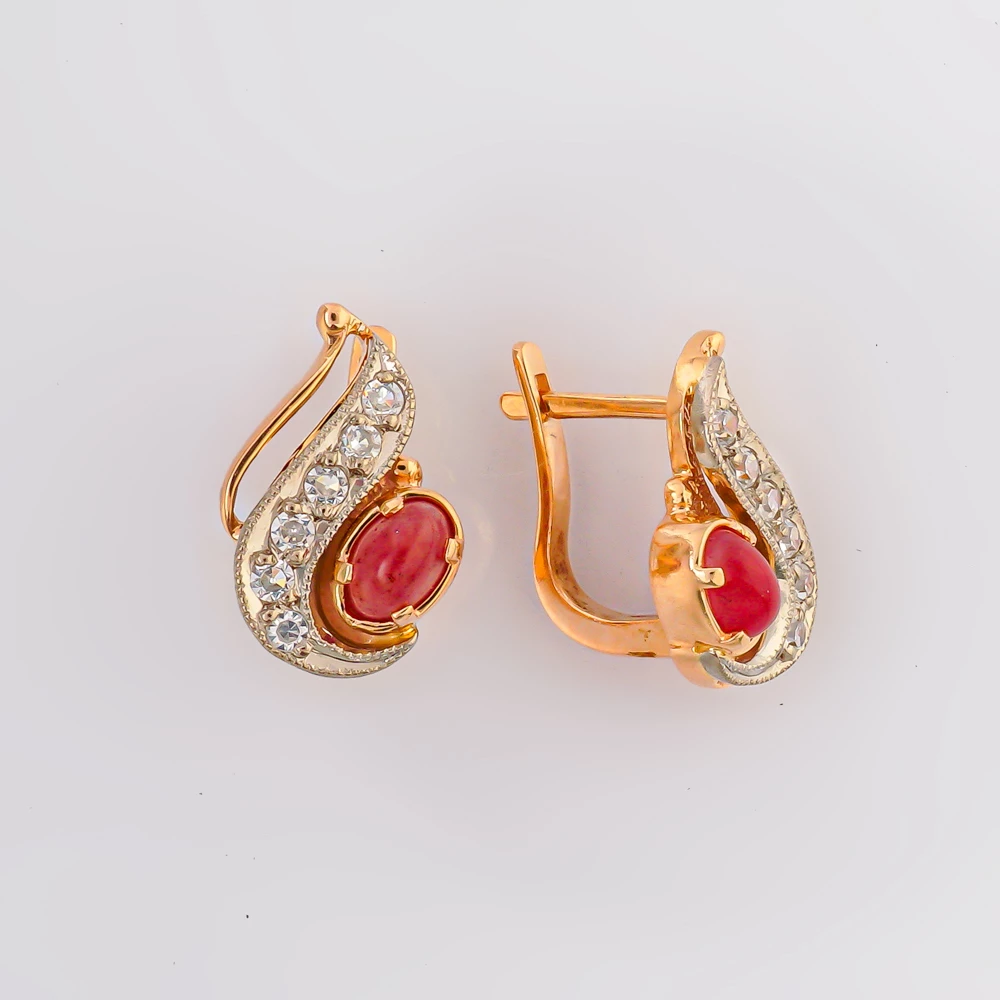 Серьги с халцедоном из красного золота 585 пробы