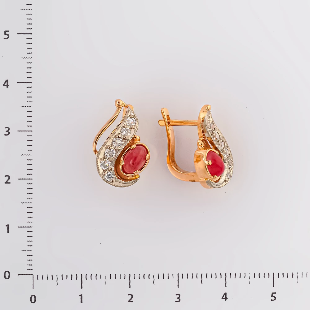 Серьги с халцедоном из красного золота 585 пробы