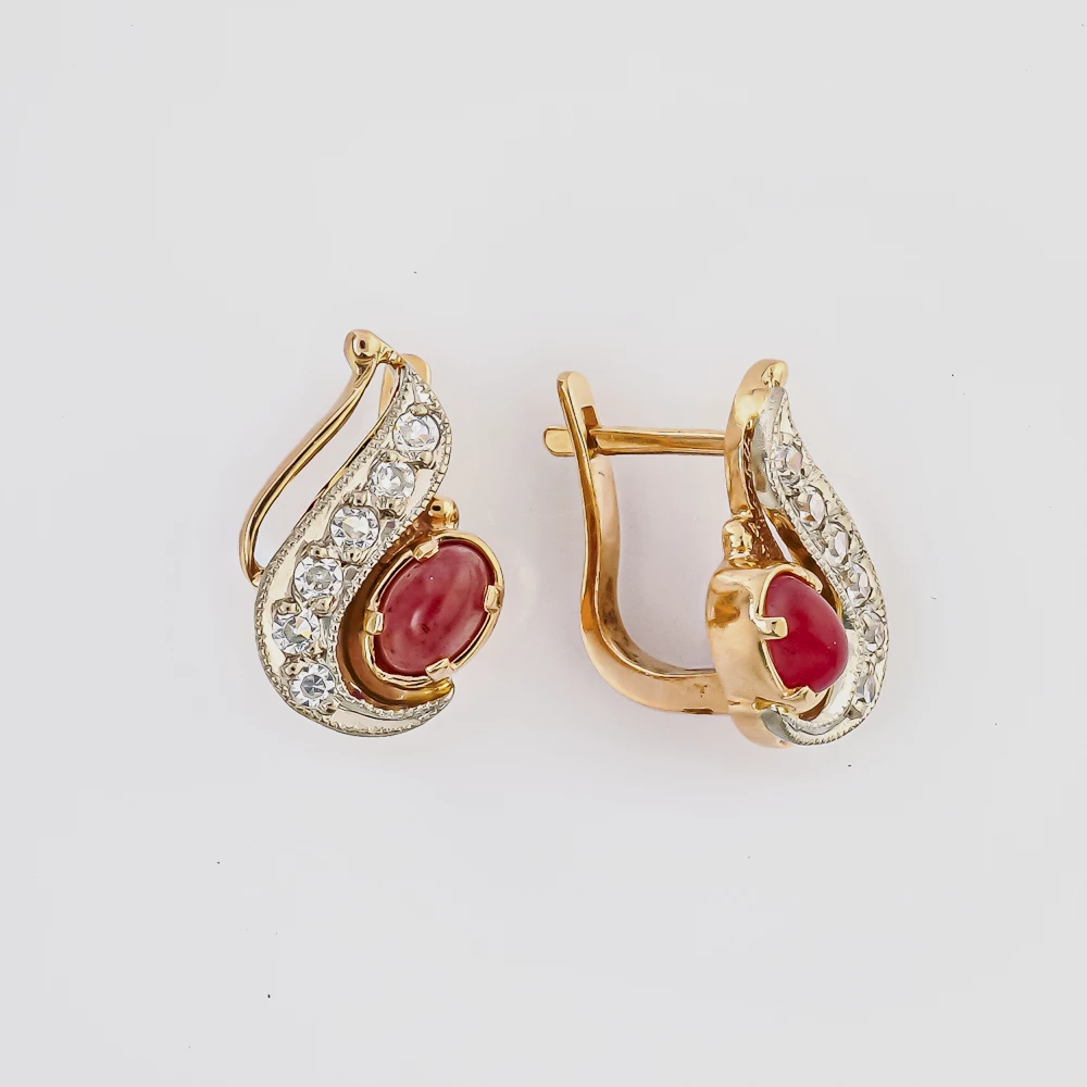 Серьги с халцедоном из красного золота 585 пробы