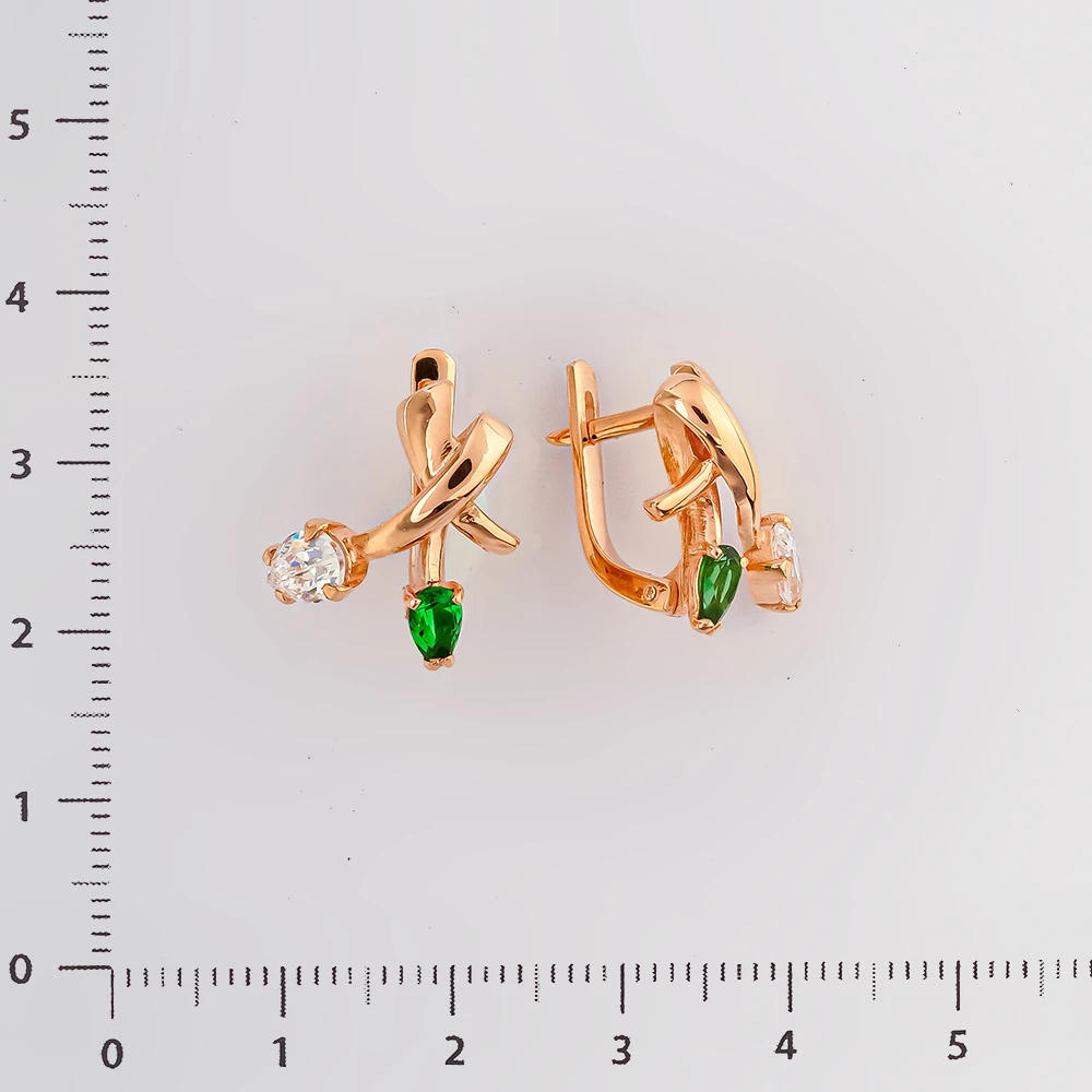 Серьги с фианитом из красного золота 585 пробы