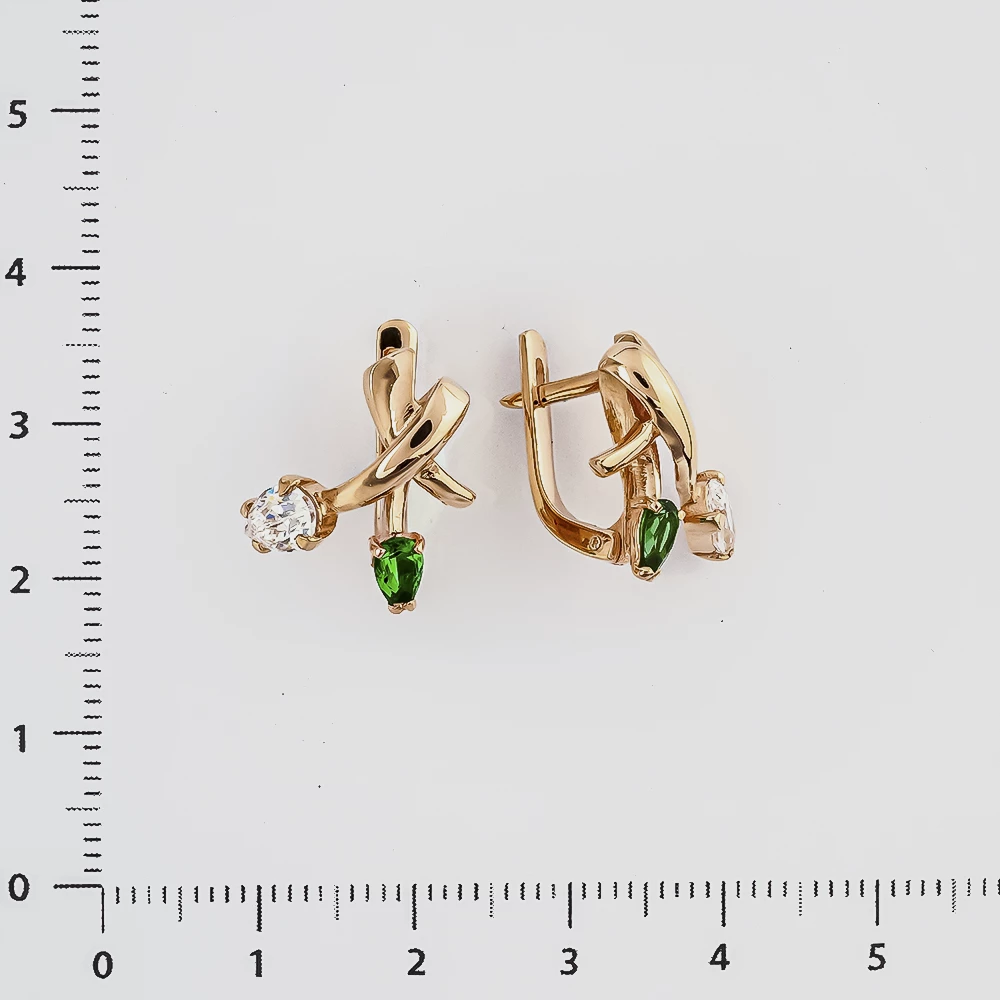 Серьги с фианитом из красного золота 585 пробы