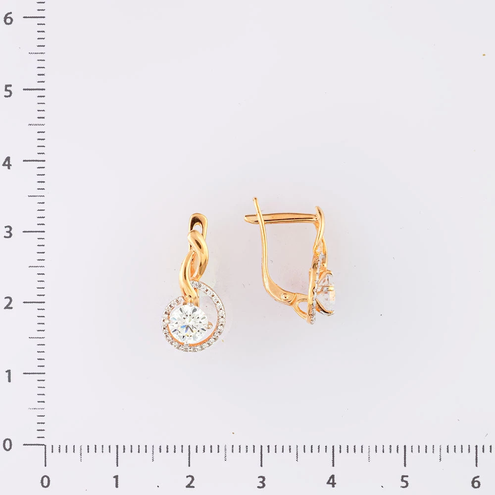 Серьги с фианитом из красного золота 585 пробы