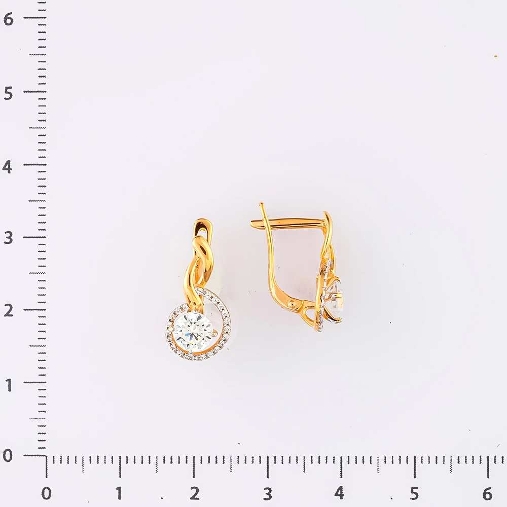 Серьги с фианитом из красного золота 585 пробы