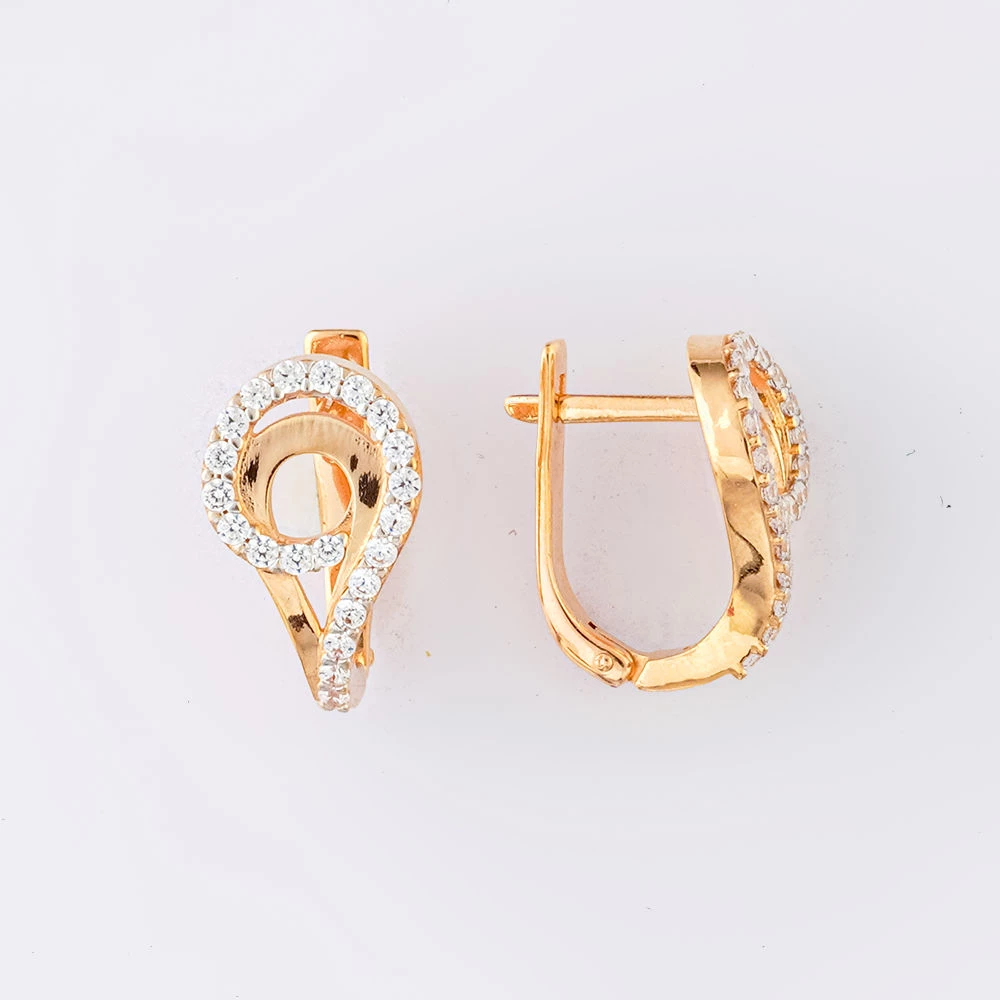 Серьги с фианитом из красного золота 585 пробы