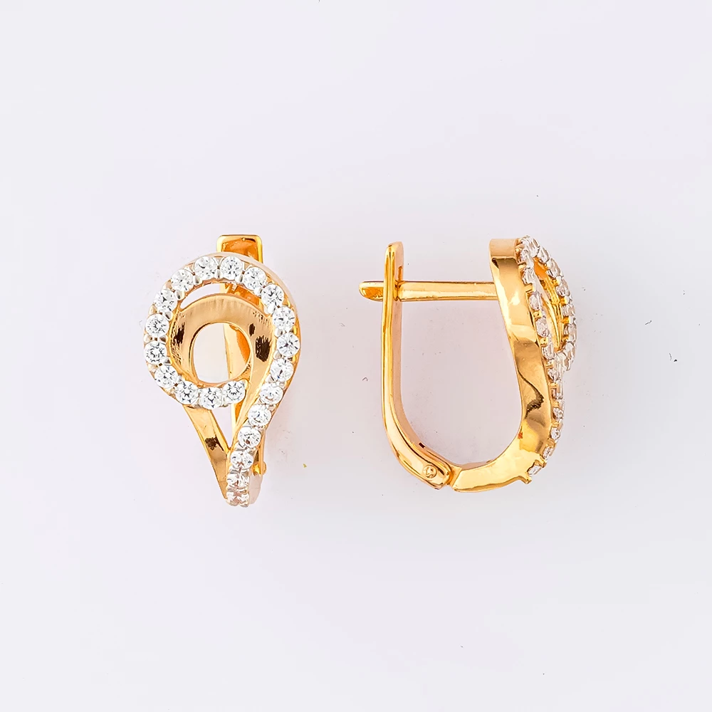 Серьги с фианитом из красного золота 585 пробы
