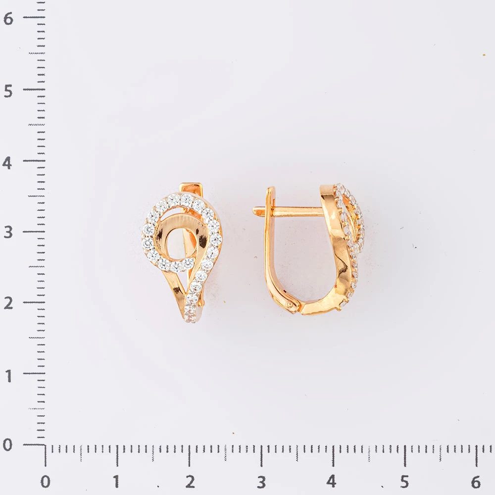 Серьги с фианитом из красного золота 585 пробы