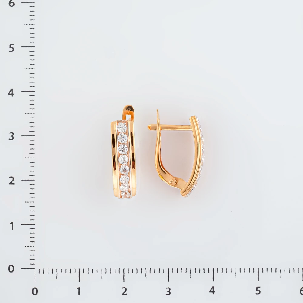Серьги с фианитом из красного золота 585 пробы